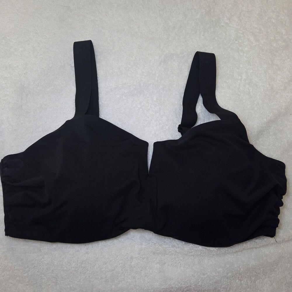 Athleta Bikini Top Square Neck V Women Size 38D/DD Black Swim Top